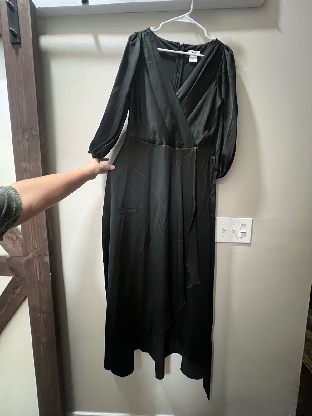 DKNY Black Long Sleeve Wrap Midi Dress